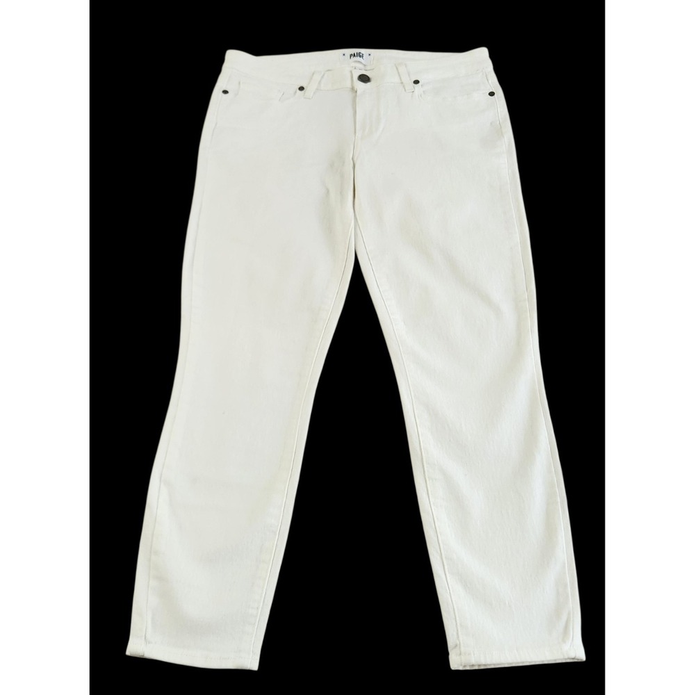 PAIGE Women's White Jeans Size 31 Straight Slim Mid Rise Optic White Denim
